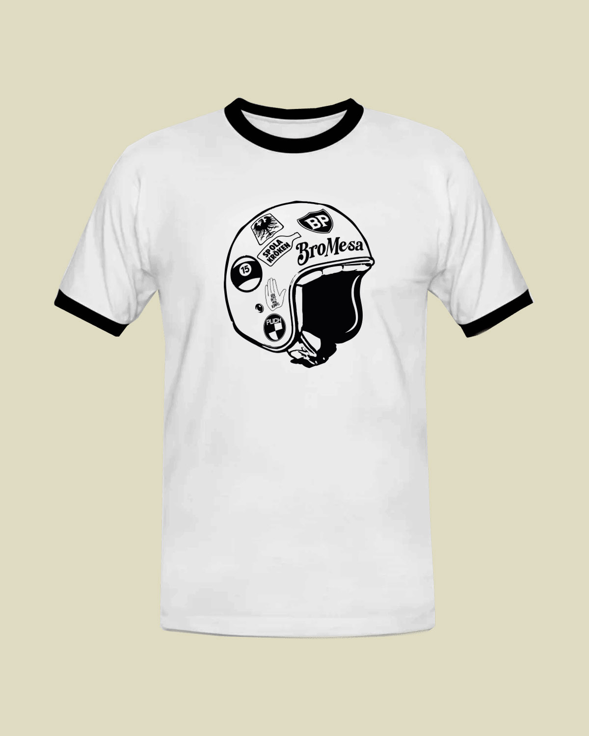  ringer t-shirt ”hjälm”,  vit/svart